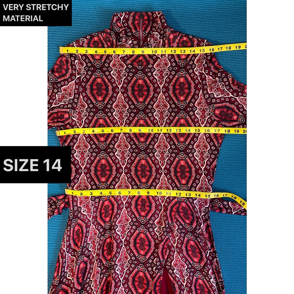 Alice + Olivia Clare Turtleneck Long Sleeve Midi Boho Burgundy Red Dress - Picture 12 of 16